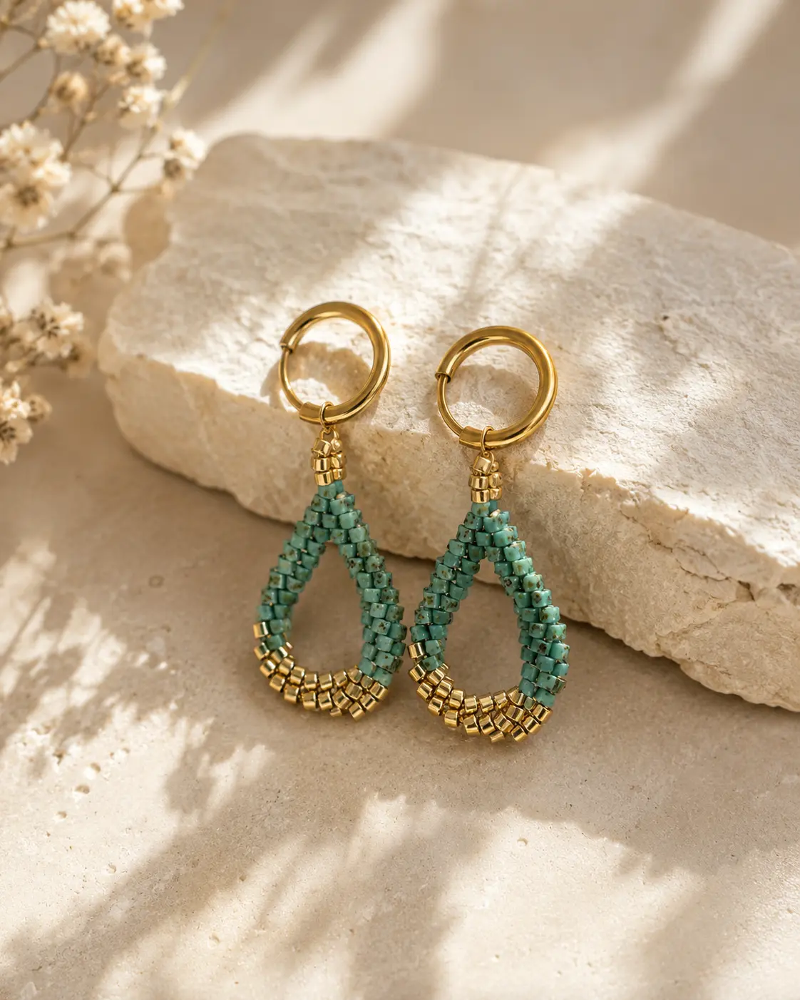 The-Gem-Stories-Miyuki-Drop_Earrings Handmade Miyuki Picasso drop earrings featuring elegant beadwork in earthy tones with a stylish dangling design.