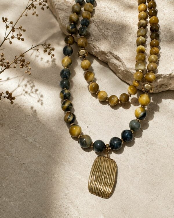 Handmade Amber Dusk Double Necklace featuring warm amber tones and elegant layered details.