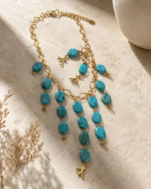 Handmade The Gem Stories Ocean Jewelry Set featuring elegant ocean-inspired jewelry in beautiful blue and turquoise tones.