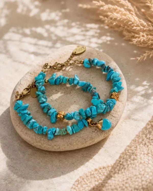 The Gem Stories Turquoise Escape Bracelet featuring turquoise tones and elegant gold-plated details.